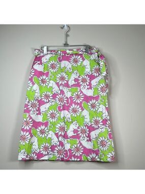 Lilly Pulitzer Suzy French Fried Lion Wrap Skirt Pink Green White Cat Size 6
